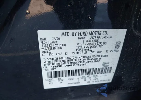 2020 Ford Explorer Xlt z USA, uszkodzony, nr VIN 1FMSK8DH6LGC58189